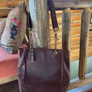 Vintage Chanel Chain Handle Caviar Brown Logo Bag Tote